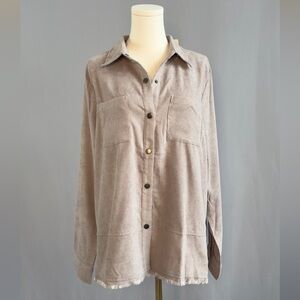 Chalk Gray Button-Up With Cute Fringed Botton Perfect For Layering